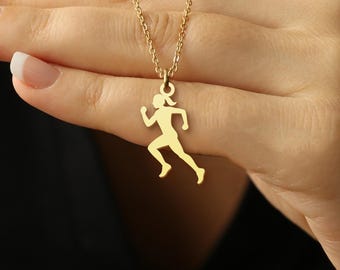 Marathon Runner Necklace for Women, Gold Female Athlete Pendant, Runner Jewelry Gift, Fitness Necklace, Gift for Birthday