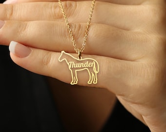 Custom Horse Name Necklace - Personalized Horse Pendant, Gold Horse Jewelry - Engraved Equestrian Gift, Horse Lover Necklace
