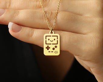 Cute Retro Game Console Necklace – Gamer Pendant – Geeky Gift – Nerd Jewelry – BMO Inspired – Gold Color – Sterling Silver