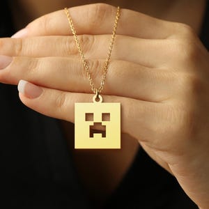Creeper Necklace, Gamer Jewelry Gift, Pixel Art Pendant, Geek Gift for Him or Her, Game Fan Jewelry, Gift for Birthday
