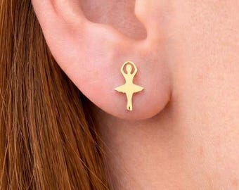 Ballerina Stud Earrings – Ballet Dancer Studs – Minimal Gold Dance Jewelry