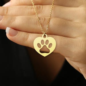 Pfotenabdruck Herz Halskette - Haustier Liebhaber Geschenk, Gold Anhänger Pfotenabdruck - Hund Mama Schmuck, Katzenpfote Anhänger, personalisierte Haustier Halskette