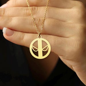 Deadpool Logo Necklace, Superhero Pendant - Gold Plated Minimalist Jewelry, Comic Book Fan Gift - Geeky Charm Necklace