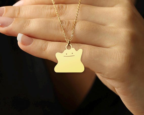 Cute Ditto Necklace, Smiley Face Pendant Gold Plated Minimalist