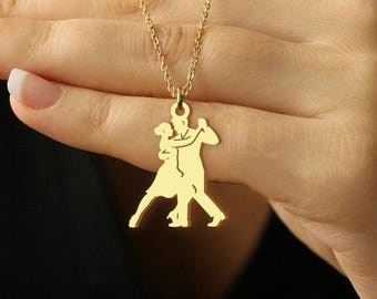 Elegant Tango Dancer Necklace - Handmade Gold Charm Jewelry, Unique Gift for Her, Gift for Him