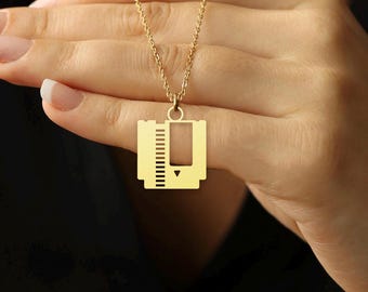 NES Game Cartridge Necklace, Retro Gamer Jewelry - Gold Video Game Necklace, Silver NES Pendant - 8-Bit Gaming Gift, Old School Console