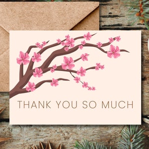 Carte de remerciement, belle carte de remerciement imprimable fleurs d'arbre, impression à la maison, carte de voeux d'anniversaire, célébration, téléchargement numérique