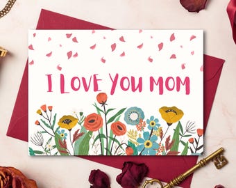 Carte florale imprimable pour la fête des mères, cadeau pour maman (téléchargement numérique