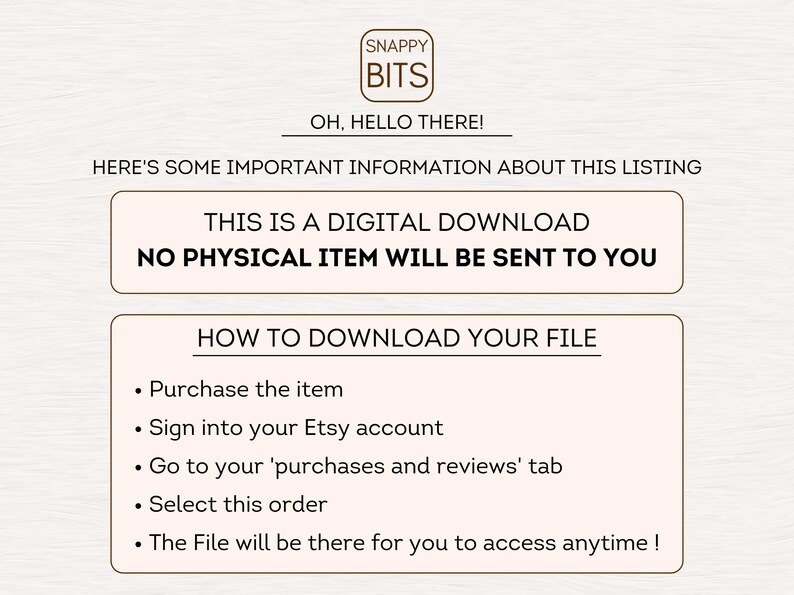 May include: A digital download information graphic with the text "This is a digital download. No physical item will be sent to you." and instructions on how to download the file.