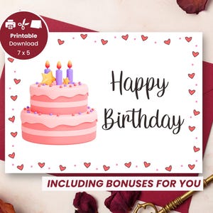 Carte d'anniversaire imprimable | Carte de joyeux anniversaire avec un gâteau coloré | cadeau pour elle | Pour lui | Trackers d'anniversaire gratuits | Téléchargement numérique