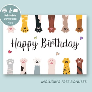 Cat Printable Birthday Card | Cats Lover | For Her Him | Cat Birthday | Cute Kitty Greeting Card | Free Birthday Trackers | Digital Download