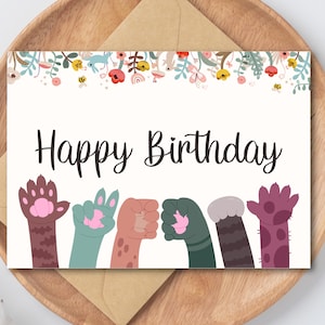 Cute Cat Birthday Card Printable, Kitty Paw Greeting for Cat Lovers, Digital Download for Her or Him, Instant Gift