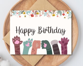 Kitty Paw Birthday Card, Cat Lover Greeting (Digital Download