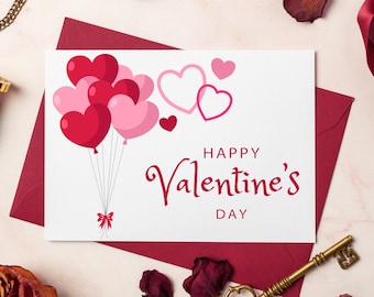 Kartka walentynkowa z balonami w kształcie serca (PDF, JPG, PNG)