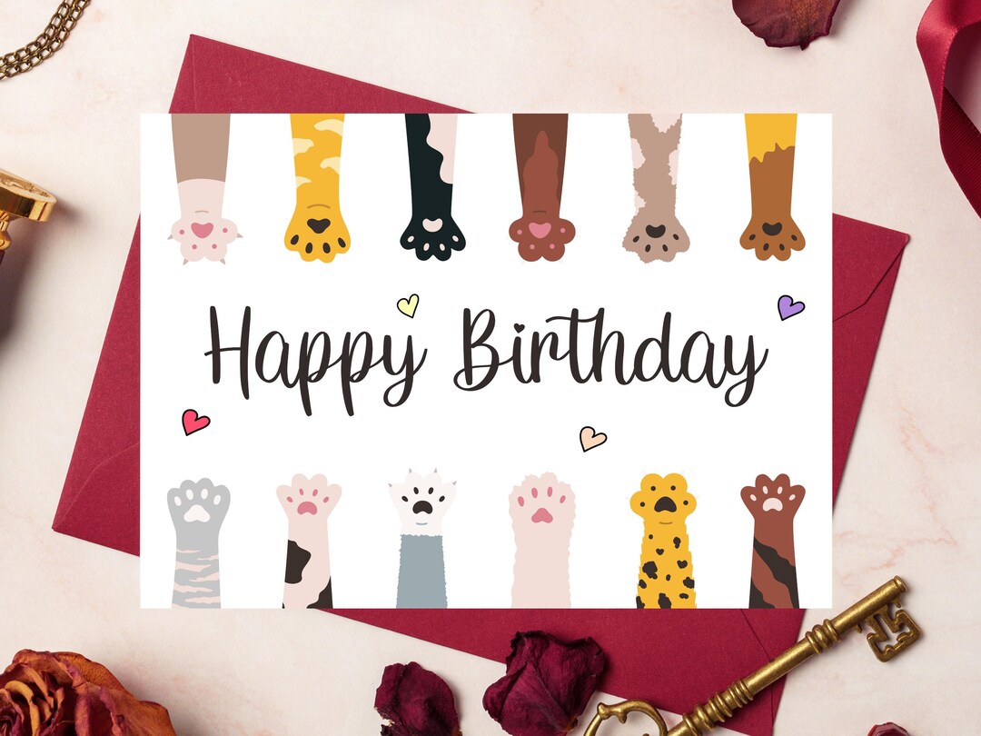 Cat Birthday Card | Printable Kitty Greeting (digital Download) - Etsy