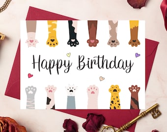 Kartka urodzinowa z kotem | Wydrukowane życzenia z kotkiem (do pobrania w wersji cyfrowej)