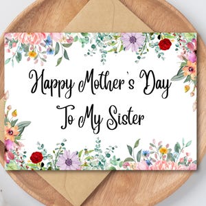 Biglietto d'auguri stampabile per la festa della mamma, Buon compleanno alla mia sorellina, Regalo per la mamma, Floreale, Regalo per sorella, Carino, Fiori, Download digitale