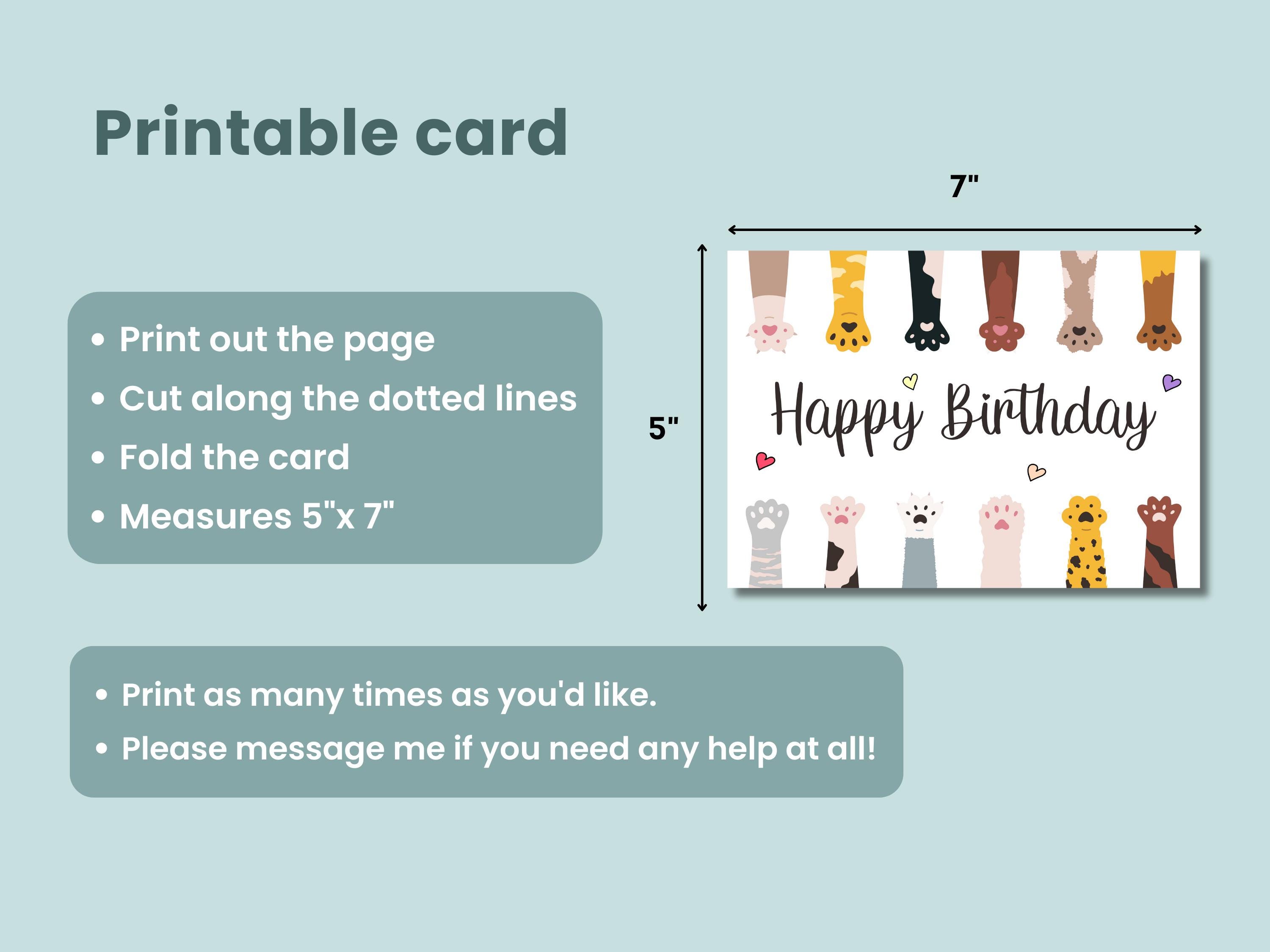 Cat Birthday Card | Printable Kitty Greeting (digital Download) - Etsy