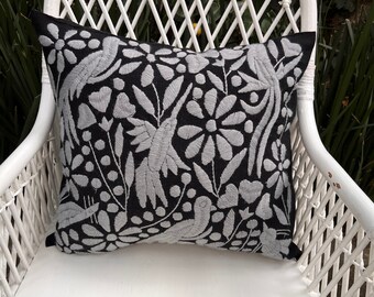 Embroidered Mexican sham black with grey embroidery