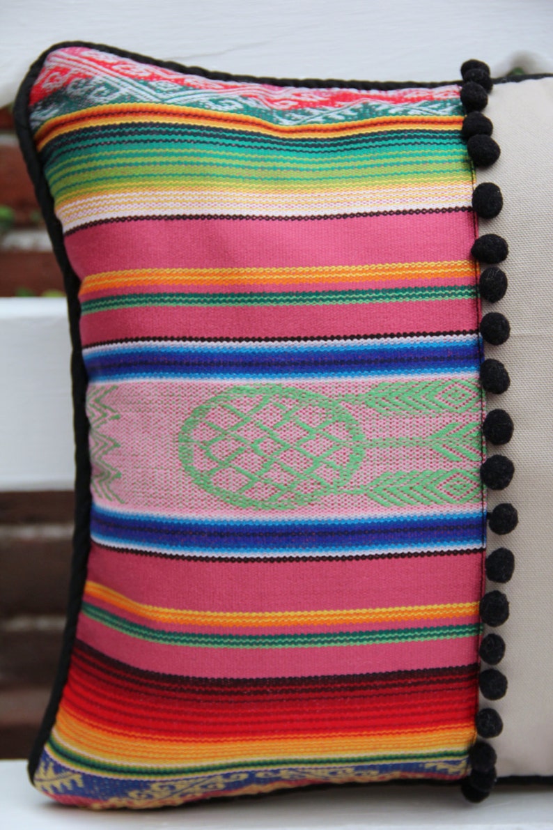 Lumbar Pillow with handwoven textiles accents and cotton canvas