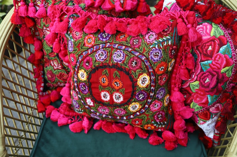 One of a kind sham made from recycled hand Woven and hand embroidered vintage Guatemalan and Chiapas textiles