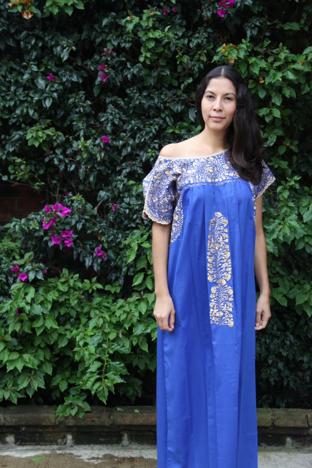 Cobalt Blue and antique gold embroidery Mexican Wedding Dress | Etsy
