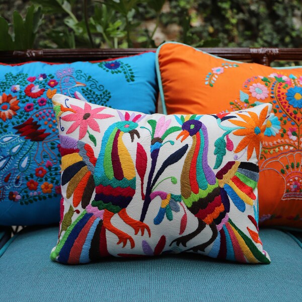 multi colored Folk Art Pillow Sham-Otomi Embroidery Ready to ship.