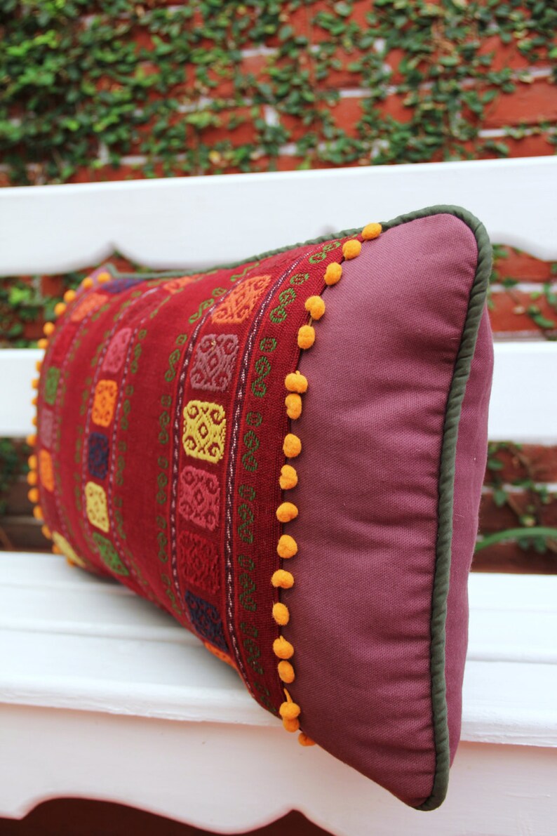 Eggplant Plum Lumbar Pillow With Handwoven Textiles Accents Etsy
