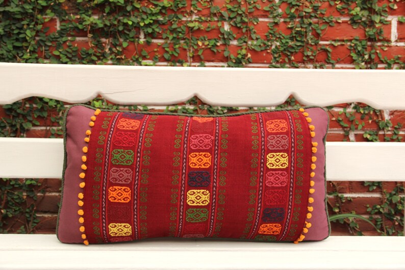 Eggplant Plum Lumbar Pillow With Handwoven Textiles Accents Etsy