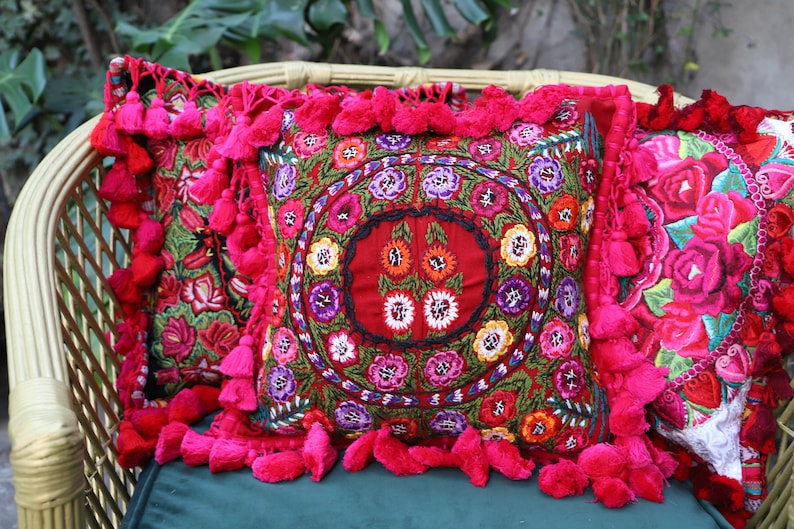 One of a kind sham made from recycled hand Woven and hand embroidered vintage Guatemalan and Chiapas textiles