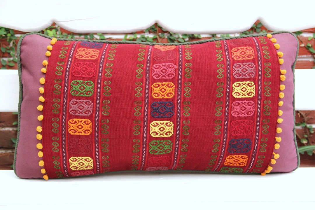 Eggplant Plum Lumbar Pillow With Handwoven Textiles Accents Etsy