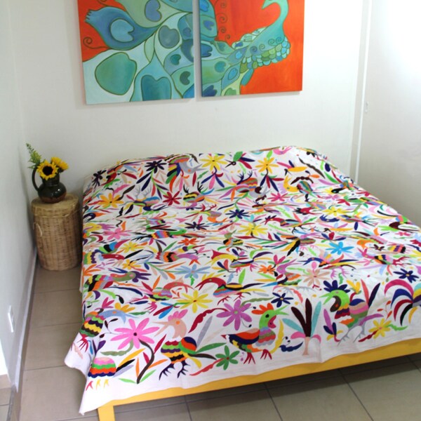 KING SIZED Birds  Multi Colored  Otomi piece ready to ship