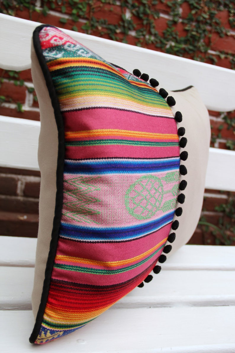 Lumbar Pillow with handwoven textiles accents and cotton canvas