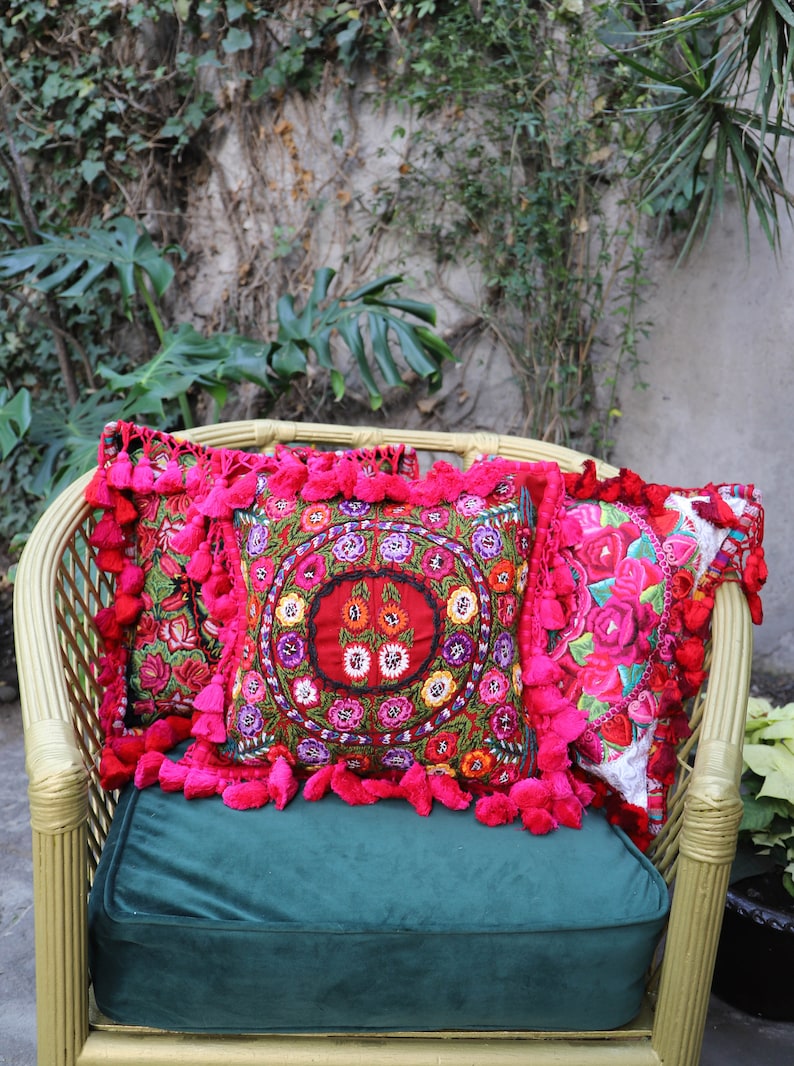 One of a kind sham made from recycled hand Woven and hand embroidered vintage Guatemalan and Chiapas textiles