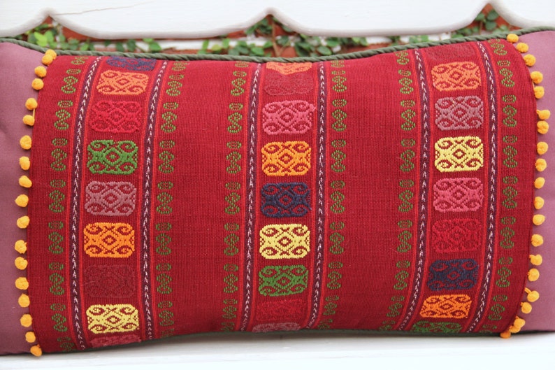 Eggplant Plum Lumbar Pillow With Handwoven Textiles Accents Etsy