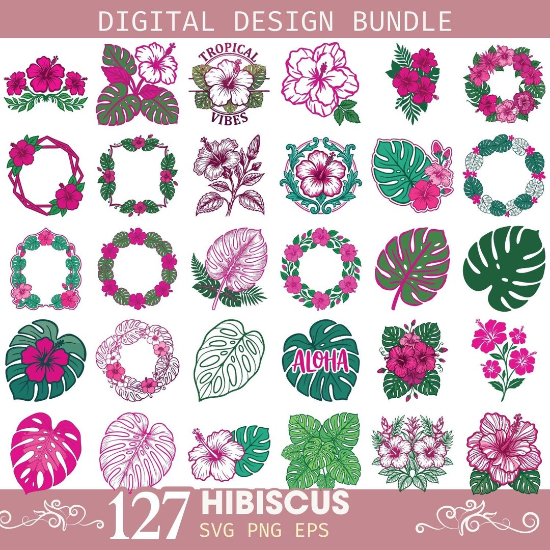 Hibiscus SVG Bundle Tropical Floral Cut Files (svg, Png, Eps) - Etsy