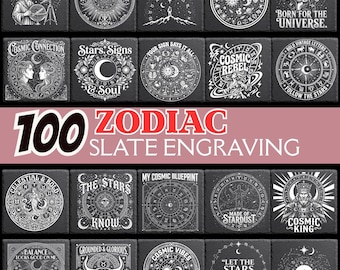 100 Zodiac SVG PNG Bundle, Cosmic Astrology Designs, Vintage Engraving (Digital Download)