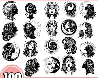 Mystical Celestial SVG Bundle – Moon, Stars & Goddess-Themed Cut Files for Laser Engraving, Cricut, and DIY Crafts