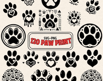 Paw Print SVG PNG Bundle | Animal Paw Clipart Pack for Cricut, Pet Lover Designs, Digital Paw Heart Files, DIY Craft Templates