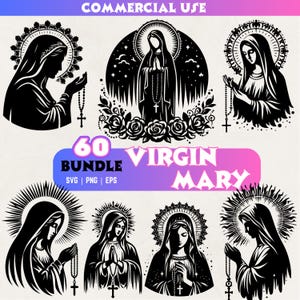 Virgin Mary SVG PNG EPS Bundle for Cricut Silhouette | Religious Catholic Blessed Virgin Mary Clipart | Holy Mother Rosary Designs