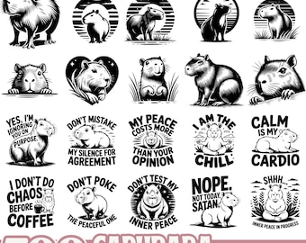 Capybara SVG-paket | Roliga Chill Capybara Citat PNG SVG Eps | Söt avslappnad djur Clipart | Fredlig Meditation Capybara Designs