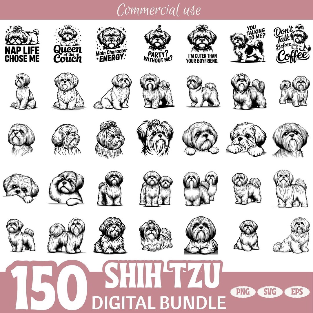 Shih Tzu Dog Clipart Bundle PNG SVG EPS | Funny Shih Tzu Sublimation ...