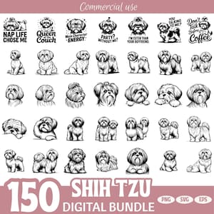 Shih Tzu Dog Clipart Bundle PNG SVG EPS | Funny Shih Tzu Sublimation Designs | Cute Shih Tzu Dog Vector Set for Cricut Projects