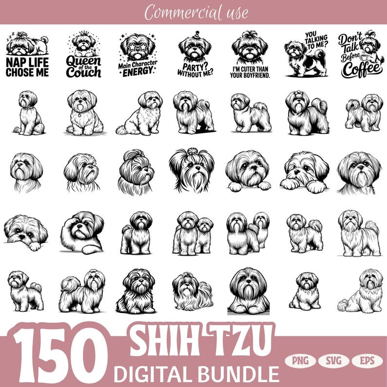 Shih Tzu Dog Clipart Bundle PNG SVG EPS | Funny Shih Tzu Sublimation ...