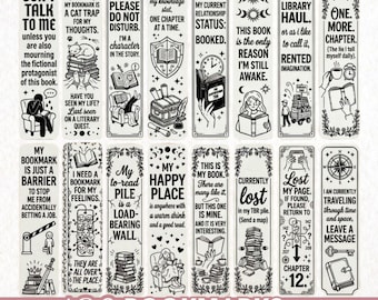 Bookmarks SVG Bundle, Funny Reader Quotes PNG EPS, Book Lover Printable, Cricut Cut File, Library Gift Design Pack