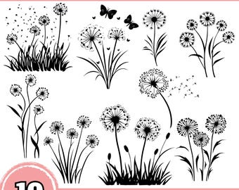 Dandelion SVG Cut Files Bundle | 10 PNG Designs for Cricut Silhouette | Floral Digital Clipart for DIY Crafts, Decals & More