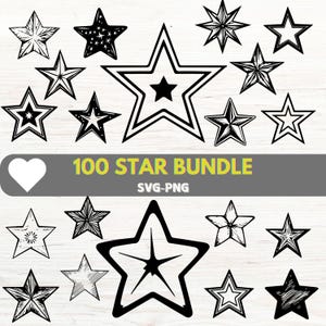 Paquete SVG de estrellas: imágenes prediseñadas de estrellas dibujadas a mano para manualidades, proyectos de bricolaje, álbumes de recortes, archivos Cricut, conjunto de descarga digital PNG