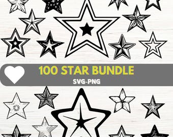 Star SVG Bundle - Hand-Drawn Star Clipart for Crafts, DIY Projects, Scrapbooking, Cricut Files, PNG Digital Download Set