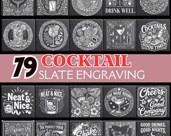 79 Cocktail SVG Bundle, Vintage Engraved Barware Designs (Digital Download)