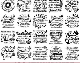 German Positive Quotes SVG Bundle, Inspirational German Sayings PNG EPS, Motivational Typography Cricut Silhouette Cut Files